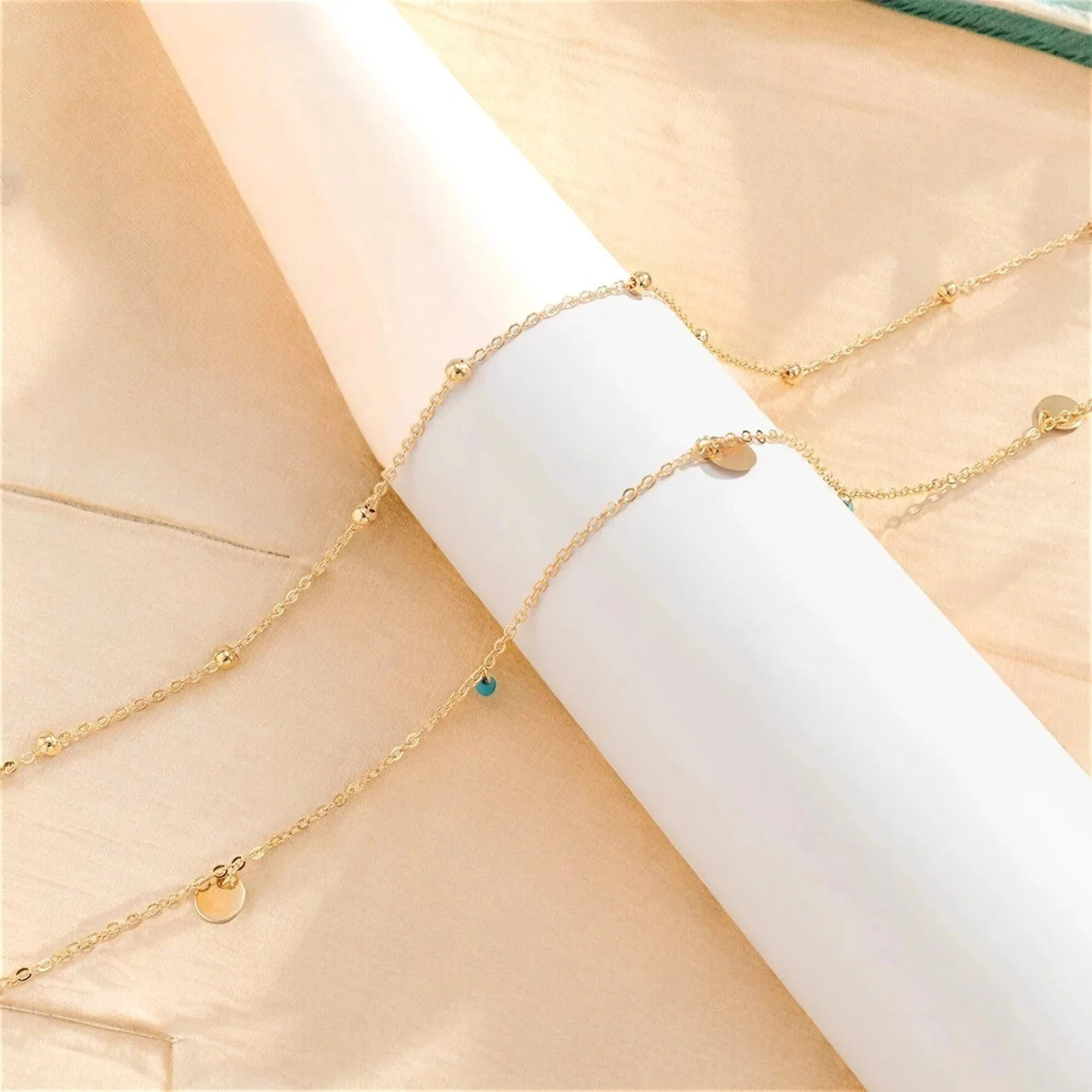 Double Layered Belly Chain Blue Gems - Image 4