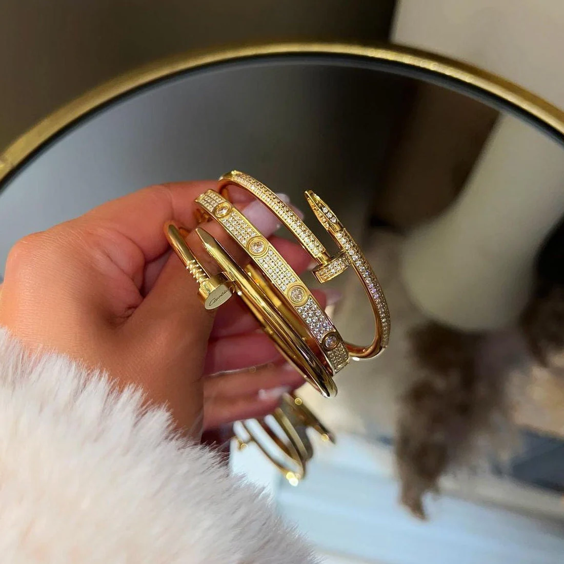 Full Diamanté Nail Bracelet (gold & silver) - Image 3